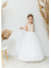 Cap Sleeve Ivory Lace Tulle Buttons Back Flower Girl Dress